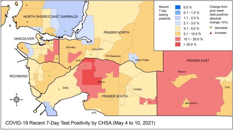 7-day positivity rate BCCDC Map