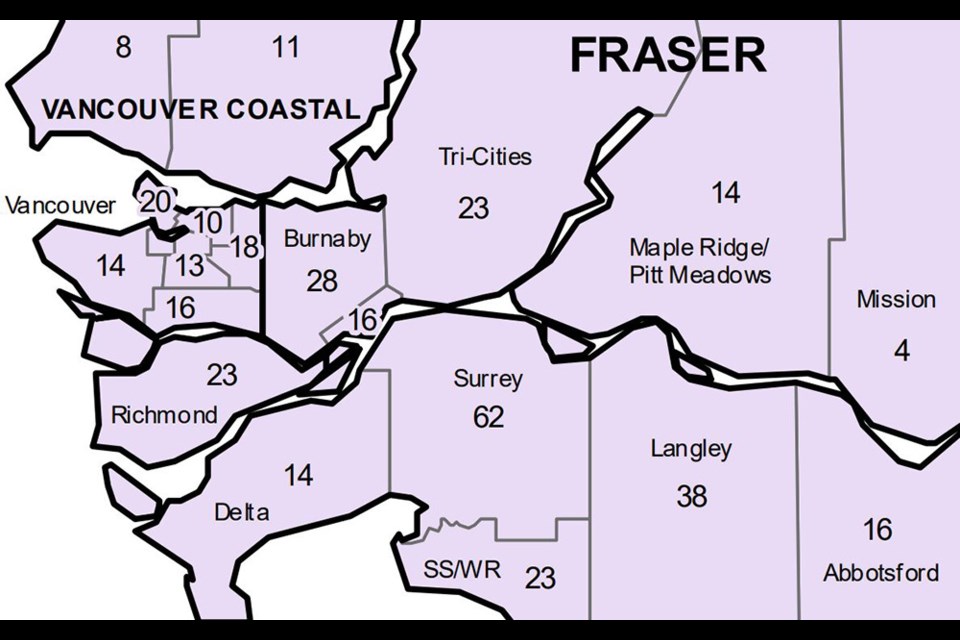 COVID-19 local health area case numbers as of June 25, 2022.