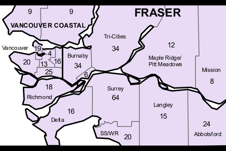 COVID-19 local health area case numbers as of June 18, 2022.