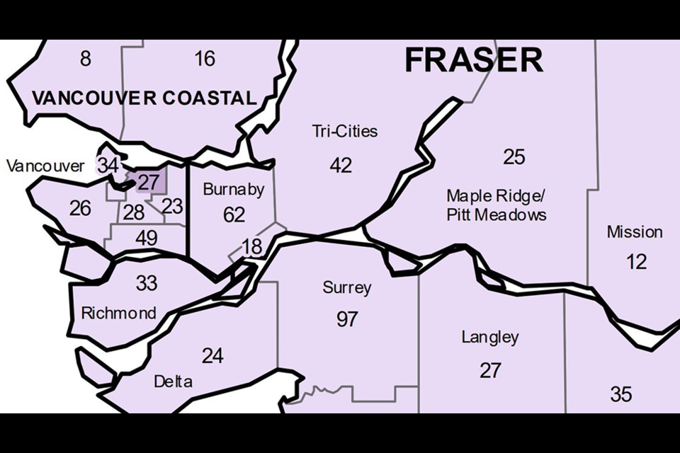 COVID-19 local health area case numbers as of May 28, 2022.