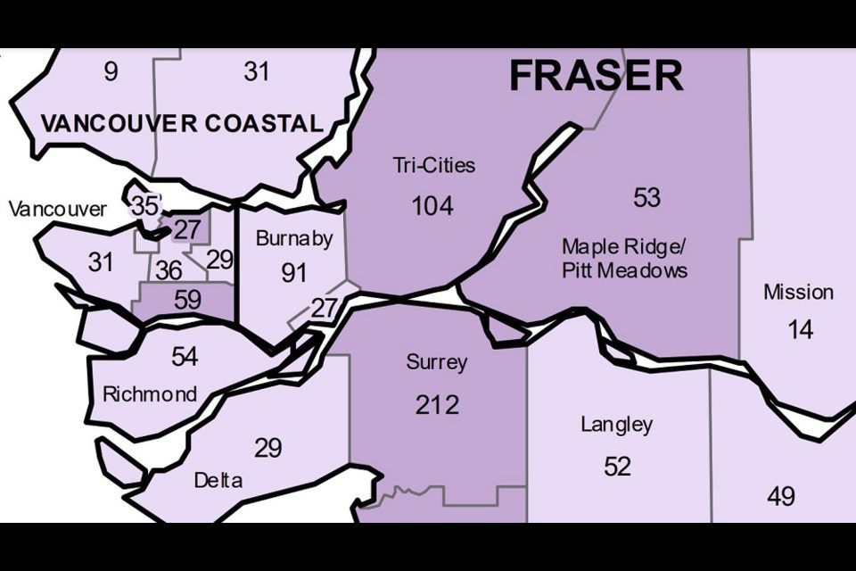 COVID-19 local health area case numbers as of May 7, 2022.