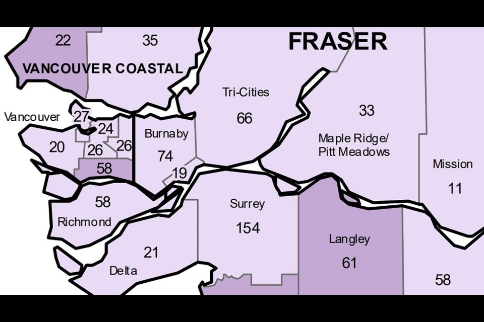 COVID-19 local health area case numbers as of May 14, 2022.