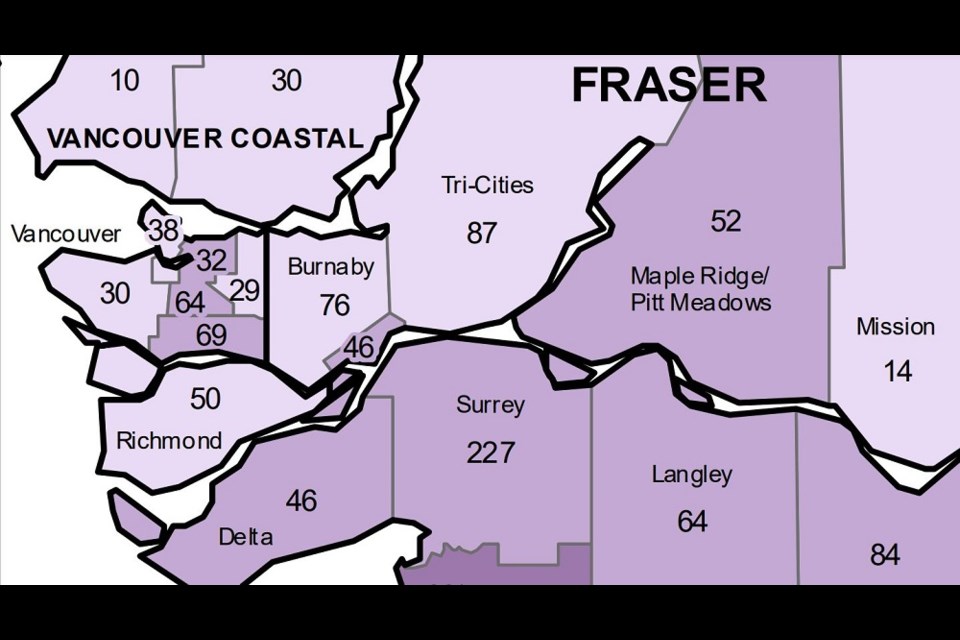 COVID-19 local health area case numbers for April 30, 2022.