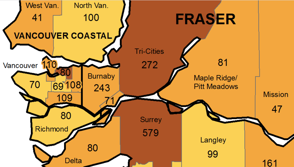 BCDCC MAP OF COVID-19 CASES IN FRASER HEALTH