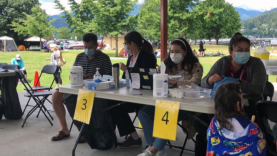 Fraser Health hosted a pop-up immunization clinic at Port Moody's Rocky Point Park on July 17, 2021, where eligible residents who had not received their first dose could get jabbed, while those looking for a second were placed on a waitlist.