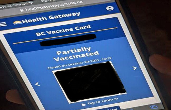 Partially vaccinated BC Vaccine Card COVID-19