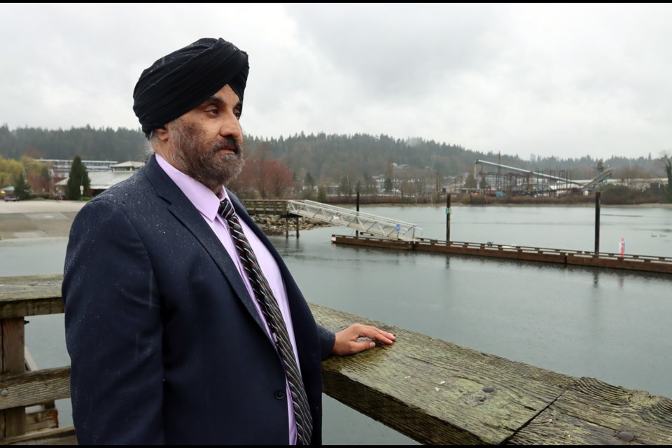 Raj Singh Toor looks out over Burrard Inlet near the old Flavelle Cedar Mill in Port Moody, where descendants from passengers aboard the Komagata Maru ship that was prevented from bringing Indian immigrants into Canada in 1914 likely worked. Toor is hoping the city will somehow commemorate the story of those immigrants.