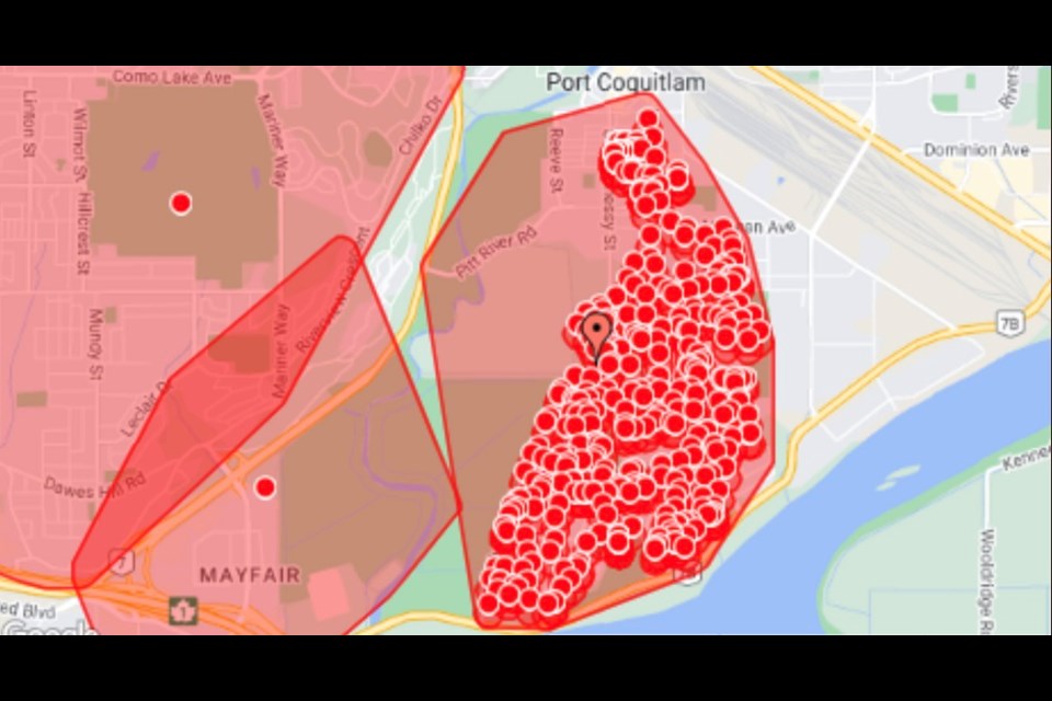 A wind storm with gusts of up to 80 km/h knocked out power in several hundred pockets of Port Coquitlam the night of Nov. 4, 2022.