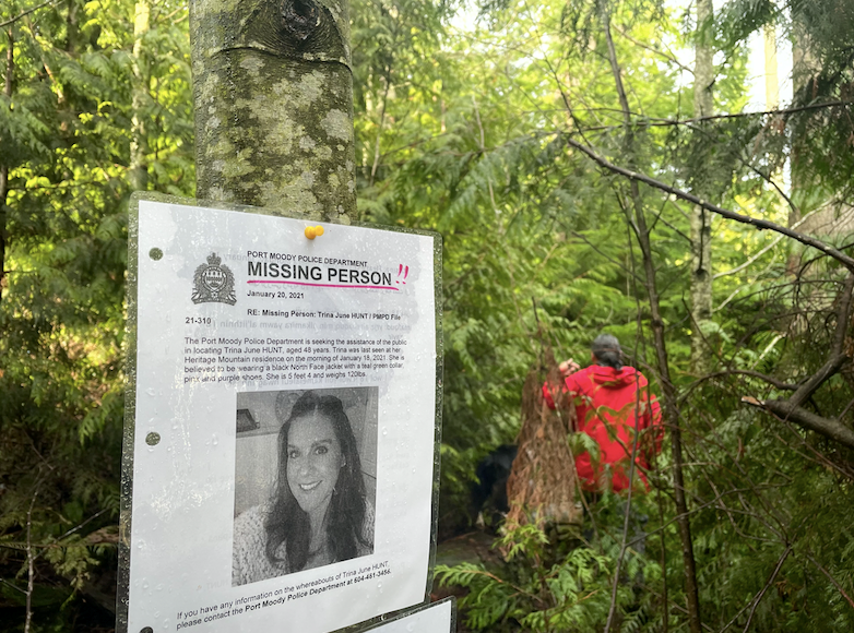 Volunteers are sought for a search of trails on Heritage Mountain in Port Moody in the hopes of finding clues as to Trina Hunt's whereabouts.