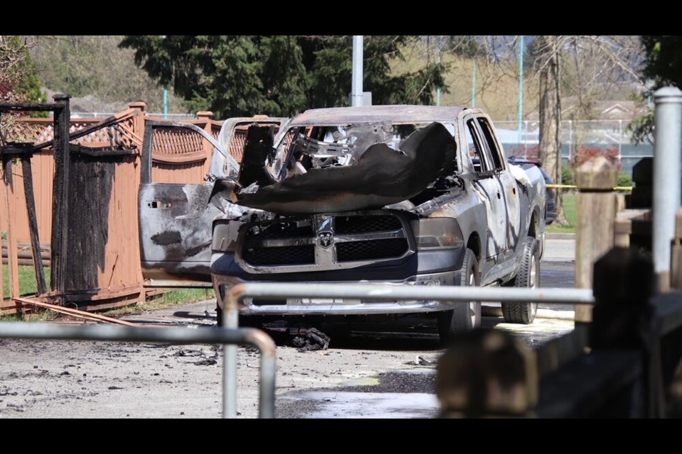 A truck burned out at the 1200-block of Riverside Drive in Port Coquitlam is believed to be linked to a morning murder in Langley.