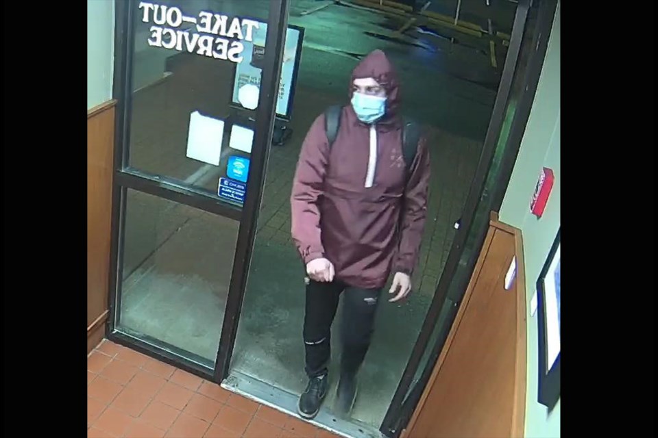 RCMP are looking to identify an attempted robbery suspect at a Coquitlam bank, tea house and restaurant all in the same night, Oct. 20, 2021.