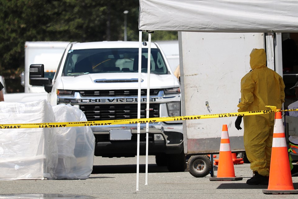 Coquitlam RCMP has taken down a secret drug production lab at a warehouse on North Bend Street, and it took four days for experts, including a hazmat team, to dismantle and seize all the materials involved. The investigation is ongoing, as of July 20, 2022.