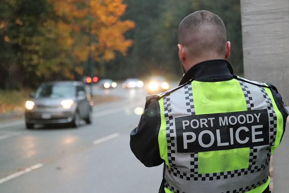 Port Moody Police (PMPD) and Tri-Cities Speed Watch were set up along Heritage Mountain Boulevard looking for speedsters in the 50 km/h zone on Oct. 27, 2021, as part of an ongoing collaborative effort to encourage safer driving, especially during the colder months.