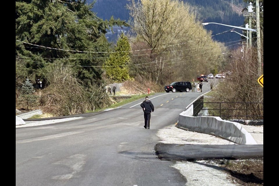 RCMP were seen near the intersection of Fremont Connector and Dominion Avenue in Port Coquitlam the morning of April 1, 2023.
