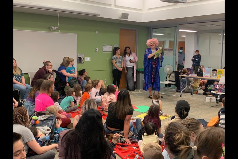 Conni Smudge was the host of Drag Queen Story Time at the Coquitlam Public Library on Jan. 14, 2023. Protests and counter-protests were held outside the building during the reading.