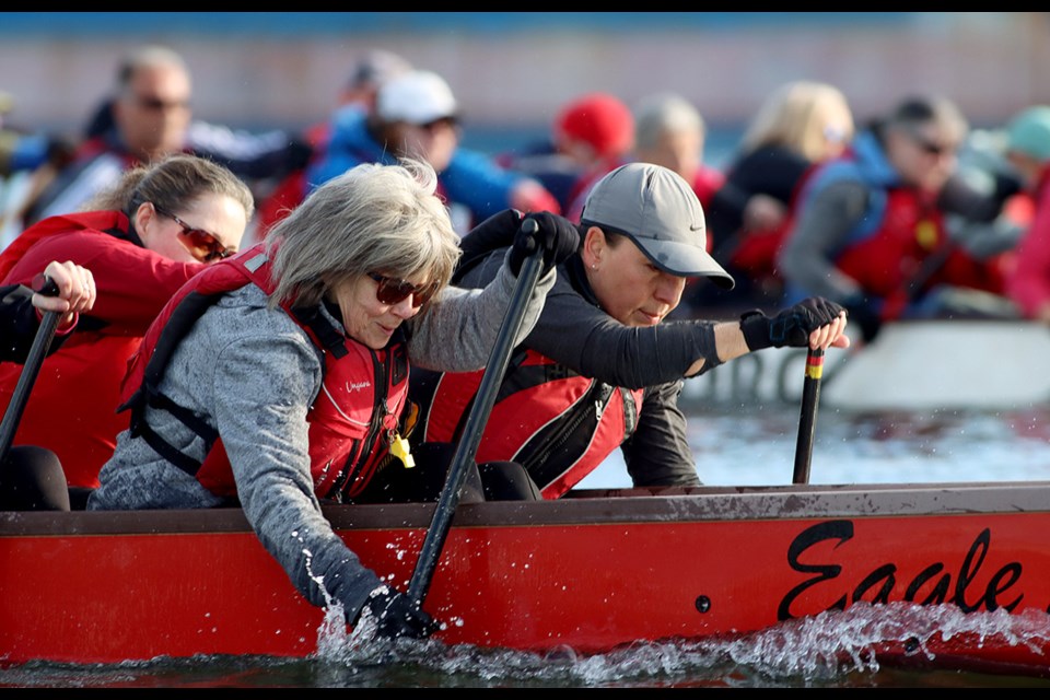 Mary Briggs and Robbin Whachill give it there all during a recent training session.