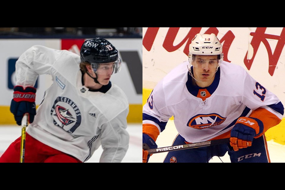 Port Moody's Kent Johnson, left, and Coquitlam's Mathew Barzal, will play for Canada at the 2022 IIHF World Hockey Championships that begin in Helsinki, Finland, on Friday.