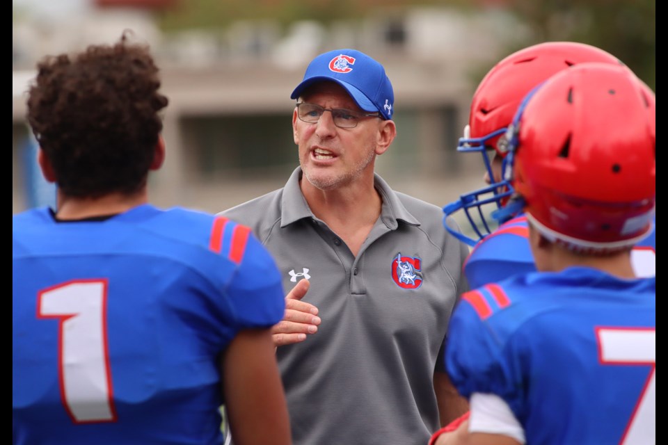 Centennial Secondary coach Dino Geremia rallies his troops during a recent game. | Mario Bartel, Tri-City News