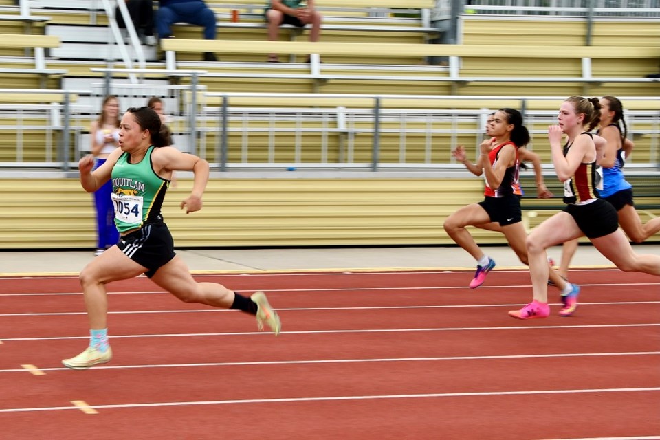 Coquitlam Cheetahs sprinter Makenna Self won two gold in U16 100m and 200m respectively at the 2022 BC Track and Field Championships in Kamloops.