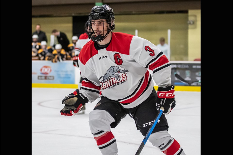 Port Moody Panthers' captain Daniel Dallapace (#3) is an affiliate player for the Nanaimo Clippers in the BCHL.