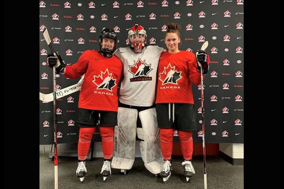 Coquitlam's Jordan Baxter (right) will play for Canada at the 2022 IIHF under-18 women’s world championship June 6-13 in the United States.
