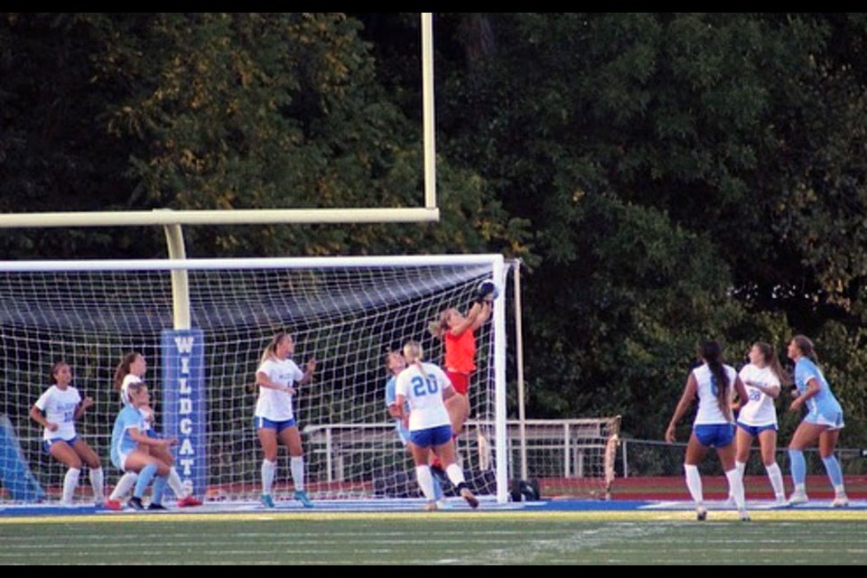 Mackenzie Frizzell makes a save for the Culver-Stockton Wildcats in U.S. collegiate soccer. The Port Coquitlam goalkeeper recently signed a contract with a U.S. professional women's soccer club.