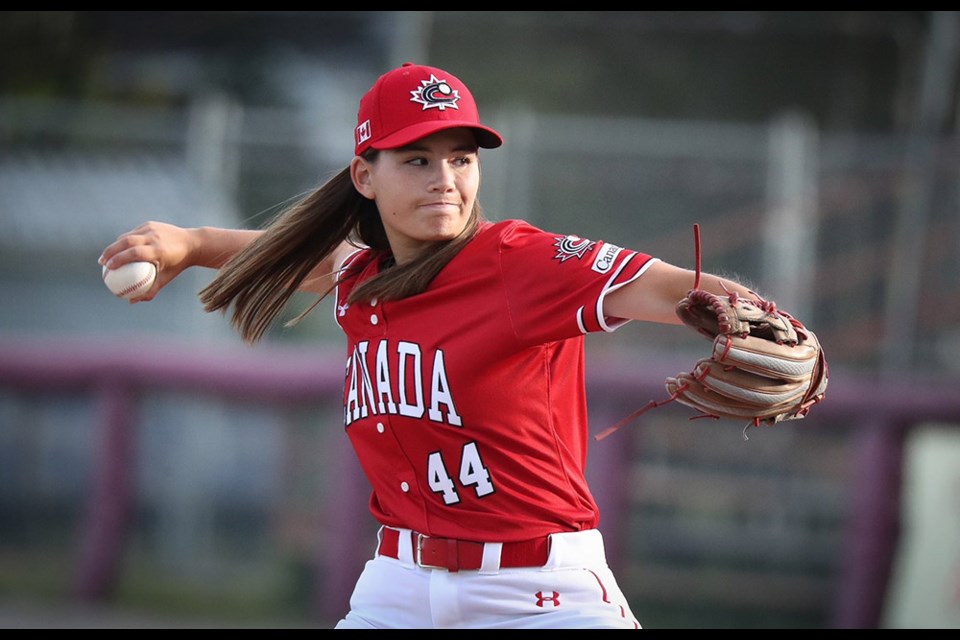 Coquitlam Little League alumna Sarah Pengelly, 17, retired a tournament-high 10 strikeouts in Canada's 10-0 (5) win over Korea on Sunday (Aug. 13) at the Women's Baseball World Cup qualifier event in Thunder Bay, Ont.
