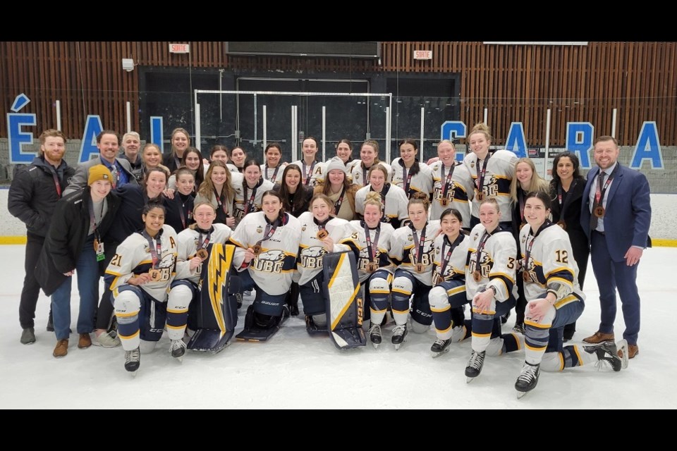 Port Moody's Sophia Gaskell won a national bronze medal on March 19, 2023, with the UBC Thunderbirds' women's hockey team.