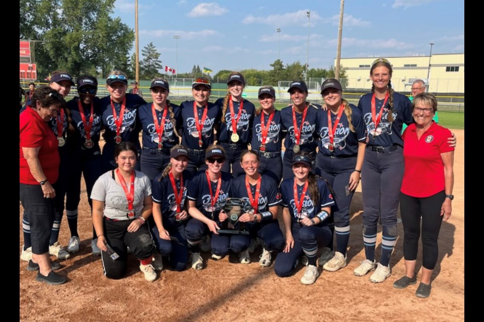 The Fraser Valley Fusion 06 all-star team shows off its gold medals at the Canadian National u17 girls softball championships that were played last weekend in Saskatoon.