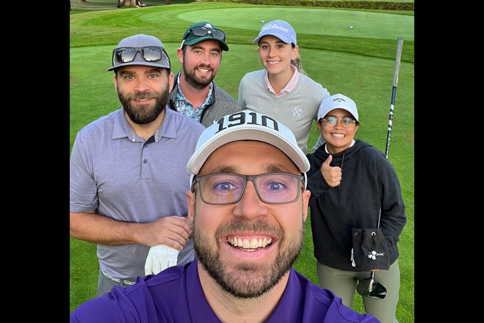 [From left to right] Mike Grabowski, Jordan Rourke, Sean Thompson, Rachel Wiebe and Shania Remandaban are all smiles as the Vancouver Golf Club team raised more than $18,000 for ALS research in the 2023 golf-a-thon.