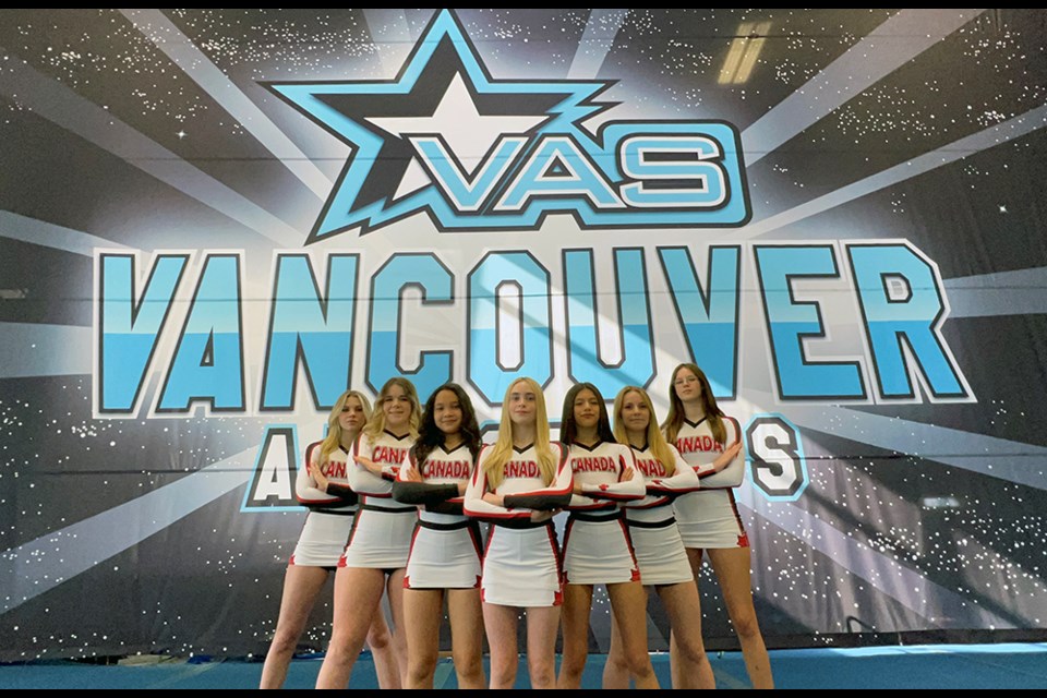 [From left to right] Katie Brown, Addison Dew, Echo Fee, Trinity Tompkins, Taliah Sherritt, Kennedy Krause and McKenzie Sexton are members of the Vancouver All-Stars Cheer team. They're seven of 12 teammates from the Port Coquitlam-based organization that'll represent Canada at the 2023 Junior World Championships in Florida, April 19 to 21.