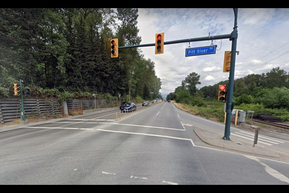 The intersection of Lougheed Highway and Pitt River Road along the Coquitlam-Port Coquitlam border.