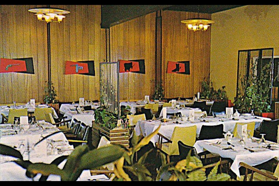 The interior of the Cariboo Trail Hotel in Coquitlam from a postcard (source unknown).  