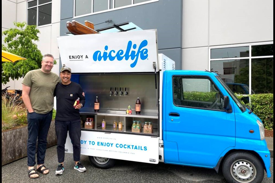 NiceLife founder and CEO Jesse Bannister, with Jose Castro, manager of digital, load up the tasting van which will be serving up locally-made cocktails at Port Coquitlams July 1 Canada Day celebrations. 