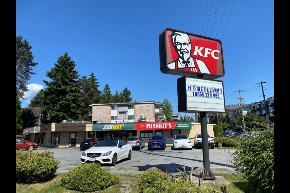 The KFC sign is still there at 602 Clarke Rd. but the long-standing business has closed. Development is planned for the property. | Diane Strandberg, Tri-City News 