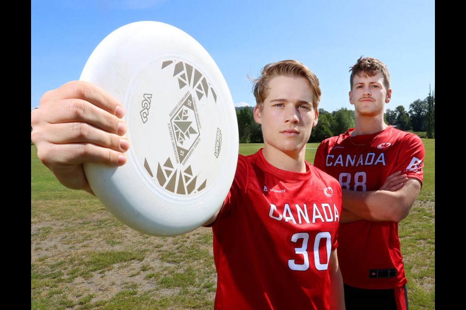 Port Coquitlam's Ricky McLeod (left) and Devon Bringeland, of Coquitlam, are getting a second chance to represent Canada at an Ultimate world championships. They're playing for the national U24 team, three years after the U19 tournament was cancelled by the COVID-19 pandemic. | Mario Bartel, Tri-City News 