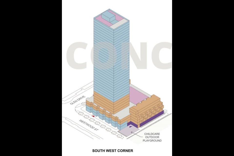 An artist's rendering of the tower planned next to Glen Elementary in Coquitlam. | via City of Coquitlam  