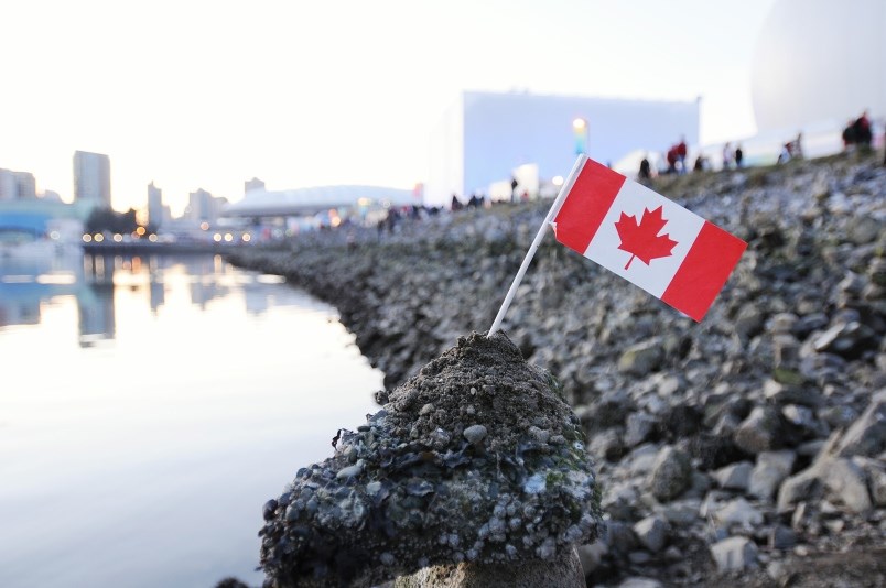 Small flag along False Creek. Photo by Dan Toulgoet