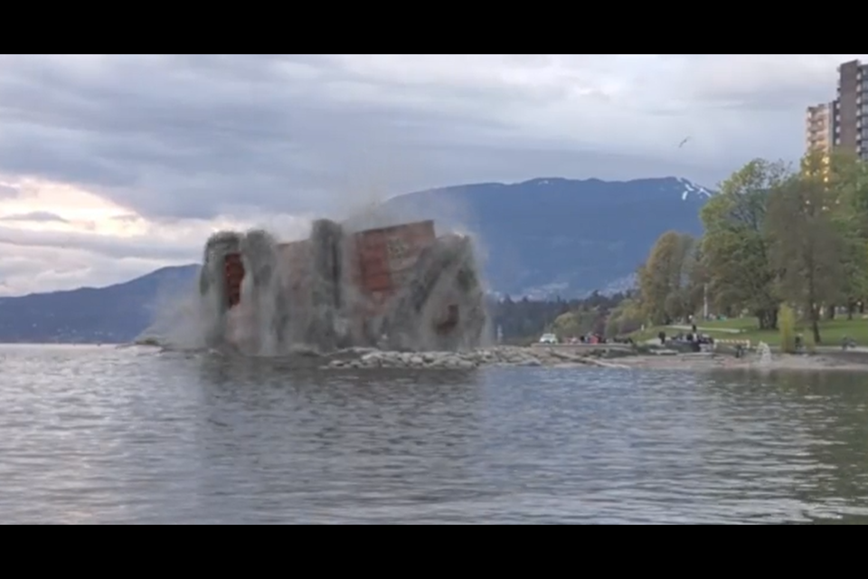 A kraken grabs the English Bay Barge in Vancouver.