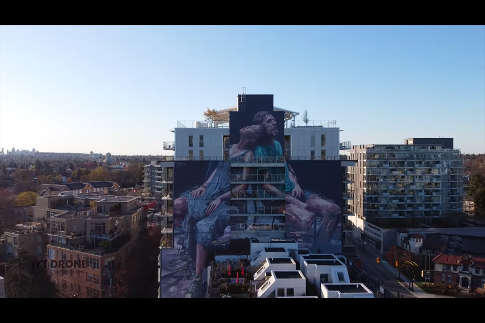 Drone footage of one of Vancouver's many massive murals.