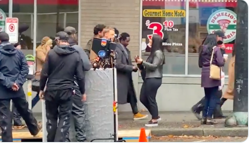 Resident Alien was filmed in downtown Vancouver on September 29, 2021. Areas of Hornby Street and Hastings were transformed into New York City. 
