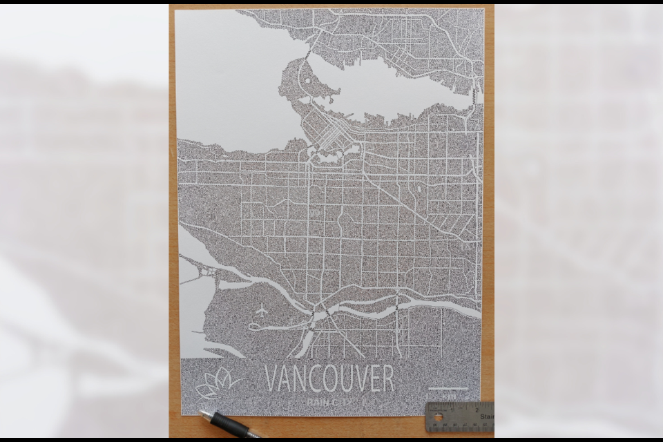 Abou Dembele drew a map of the city of Vancouver all with a single line.