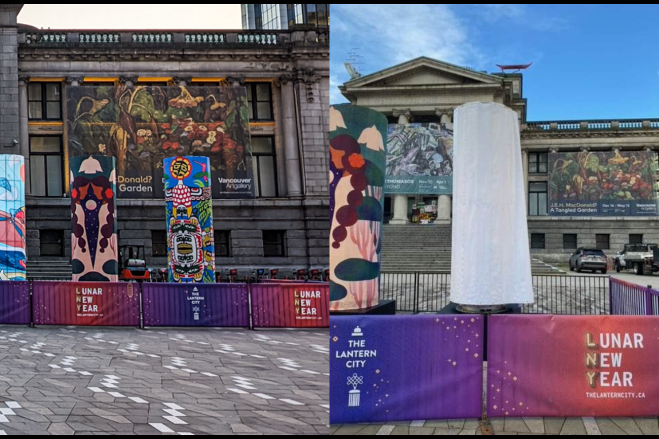 The Lantern City's exhibition in front of the Vancouver Art Gallery has lost a lantern after someone stole it on Monday, Feb. 26.