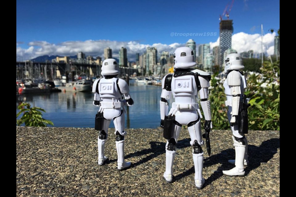Wan's shots see stormtroopers invading all corners of Vancouver, and further abroad occasioanlly.