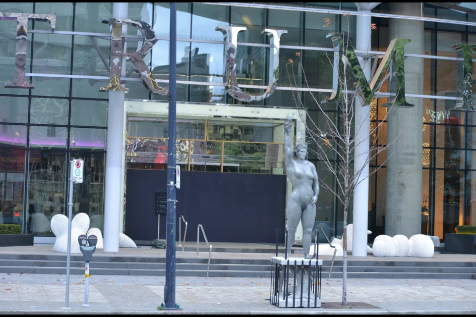 When it was first made, "Liberty's Opinion" was placed in front of the now-defunct Trump Hotel in downtown Vancouver.