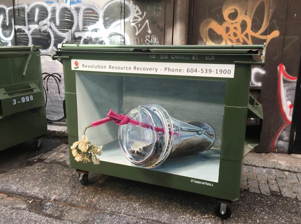 vancouver garbage bin murals 2 (plastic cup and flower)