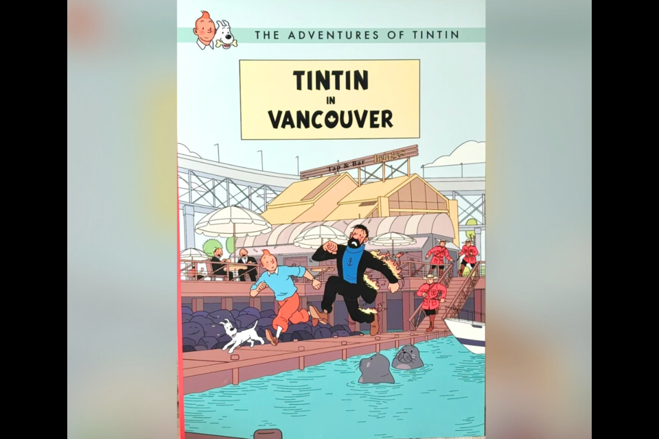 The fan-made 'Tintin in Vancouver' cover features Granville Island. 