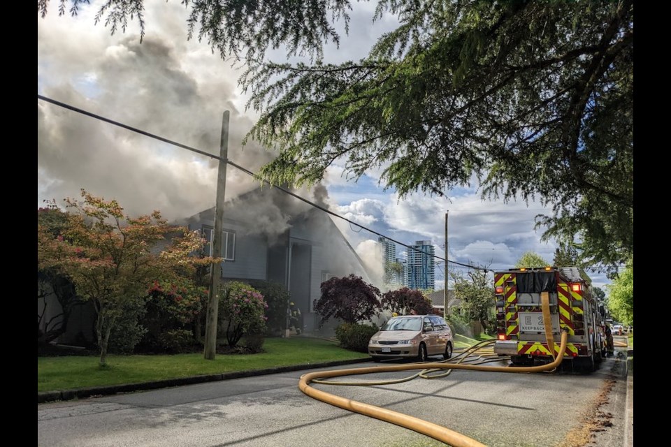 Vancouver Fire and Rescue Services implores people to avoid driving across supply lines after one burst while firefighters battled a blaze on May 27. 