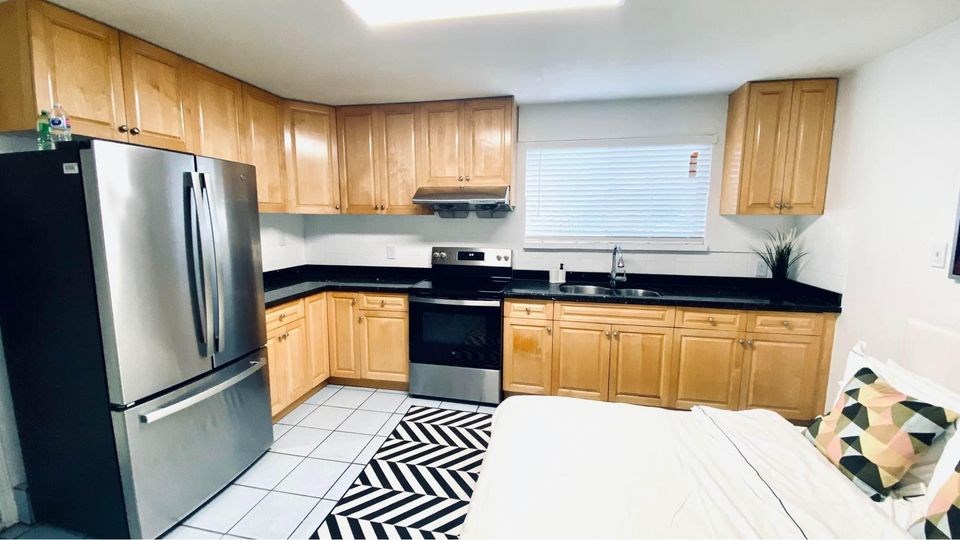This kitchen-bedroom combination for rent in a shared unit in Vancouver is on Facebook Marketplace going for $1,250 per month.