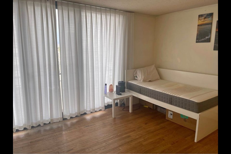 A rental unit where the bedroom is "in the hall area" is in Vancouver's West End. The shared accommodation has been listed online by the tenant.